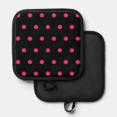 Polka Dot Pot Holder (Schwarz & Neon Pink) Topflappen (Vorderseite/Rückseite)