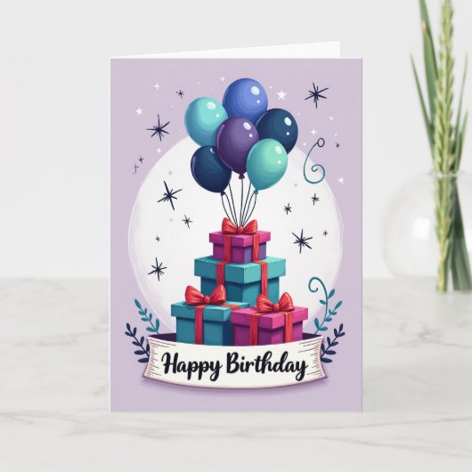 Polka Dot Presents Balloons Karte (Vorderseite)