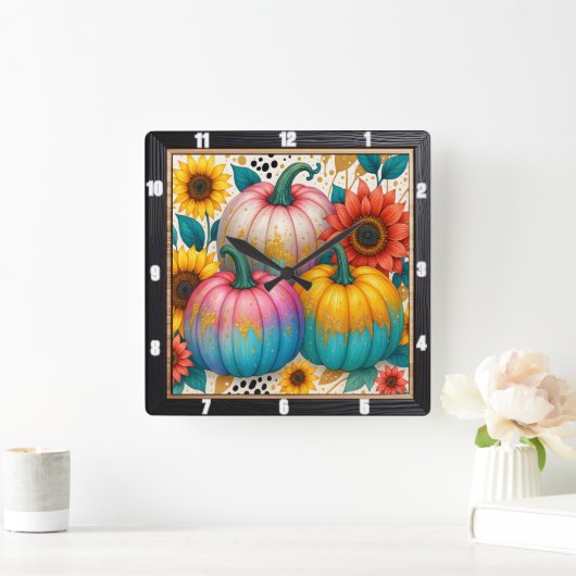 Polka Dot Pumpkin Fall Quadratische Wanduhr (Zuhause)