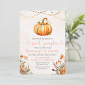 Polka Dot Pumpkin Floral Baby Shower Einladung (Stehend Vorderseite)