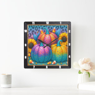 Polka Dot Pumpkins Herbfestival Quadratische Wanduhr