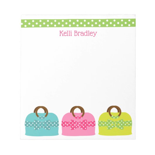 Polka Dot Purses Personalisiert Notepad Notizblock (Vorderseite)