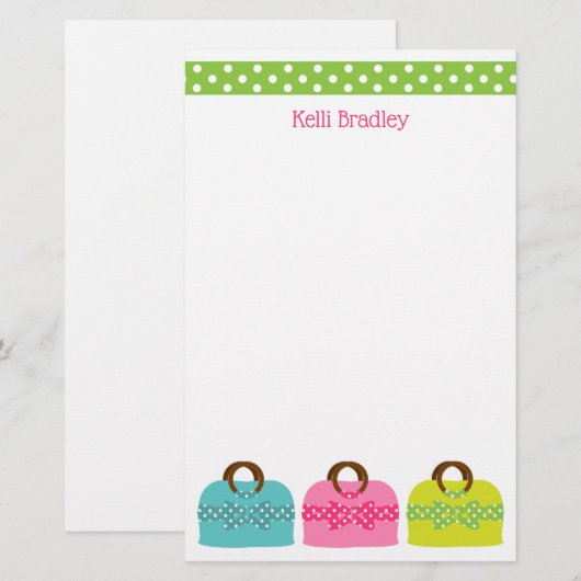 Polka Dot Purses Personalisiert Stationery (Vorne/Hinten)