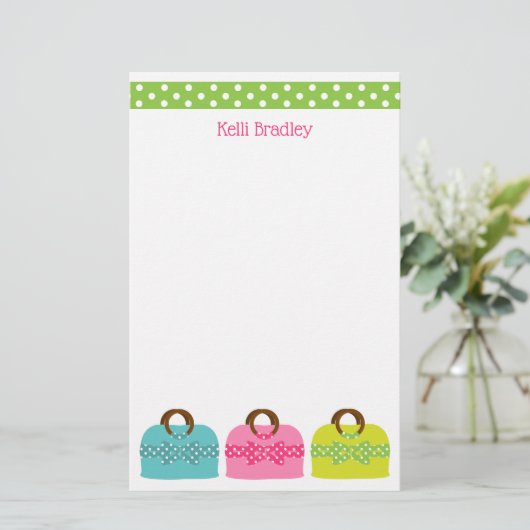 Polka Dot Purses Personalisiert Stationery (Stehend Vorderseite)