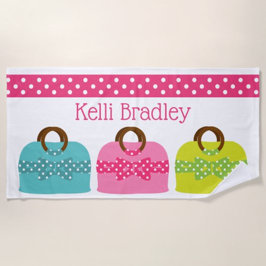 Polka Dot Purses Personalisiertes Badtuch Strandtuch (Vorderseite)