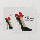 Polka Dot Red Black High Heel Shoe Geburtstagspart Einladung (Vorne/Hinten)
