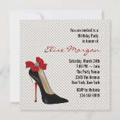 Polka Dot Red Black High Heel Shoe Geburtstagspart Einladung (Rückseite)