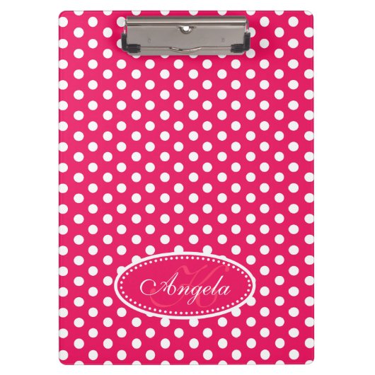 Polka dot red pink name and initial clipboard klemmbrett (Vorderseite)