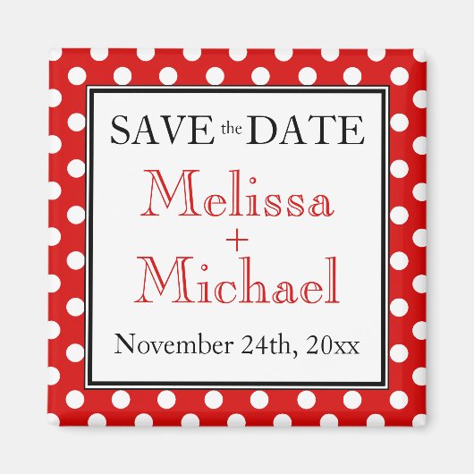 Polka Dot Red Speichern Sie den Datumsmagnet Magnet (Vorne)