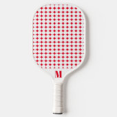 Polka Dot Red und White Modern Monogram Pickleball Schläger (Rückseite)