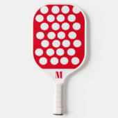 Polka Dot Red und White Modern Monogram Pickleball Schläger (Rückseite)