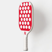 Polka Dot Red und White Modern Monogram Pickleball Schläger (Links)