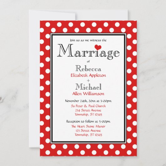 Polka Dot Red Wedding Einladungen (Vorderseite)