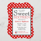 Polka Dot Red & White 16 . Geburtstag Einladungen (Vorne/Hinten)