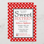 Polka Dot Red & White 16 . Geburtstag Einladungen (Vorne/Hinten)