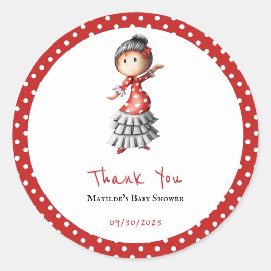 Polka Dot Red White Flamenco Sevillana Dancer Runder Aufkleber (Vorderseite)