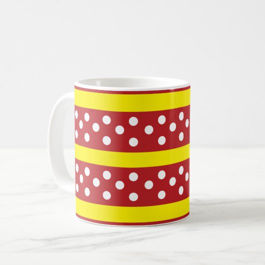 Polka Dot Red Yellow Stripes Polka Dot Kaffeetasse (Vorderseite Links)