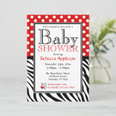 Polka Dot Red & Zebra Print Baby Dusche Einladung (Stehend Vorderseite)
