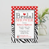 Polka Dot Red & Zebra Print Brautparty Einladung (Stehend Vorderseite)