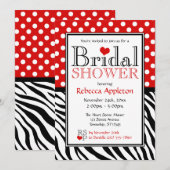 Polka Dot Red & Zebra Print Brautparty Einladung (Vorne/Hinten)