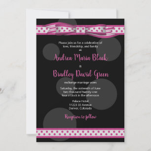 Polka Dot Ribbon Pink Black Wedding Einladung