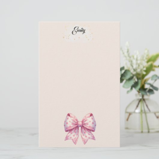 Polka Dot Ribbon Stationery Briefpapier (Stehend Vorderseite)