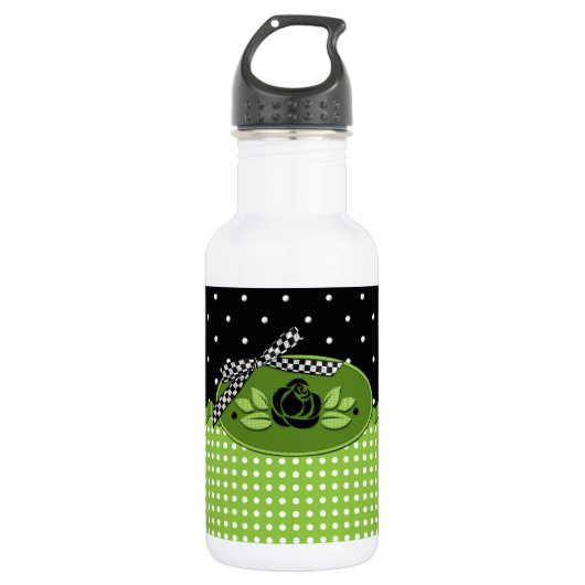 Polka Dot Rose BLACK Trinkflasche (Vorderseite)