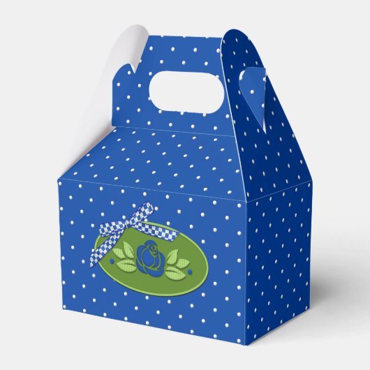 Polka Dot Rose Blue Gable Gastgeschenk Box Geschenkschachtel (Vorderseite)