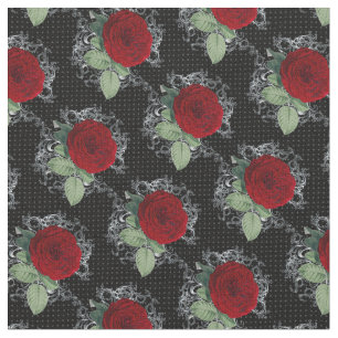 Polka Dot Rose Gothic Damask Fabric Stoff