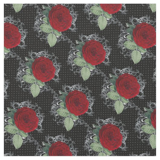 Polka Dot Rose Gothic Damask Fabric Stoff (Nahaufnahme)