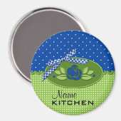 Polka Dot Rose Magnet, blau Magnet (Vorderseite/Rückseite)