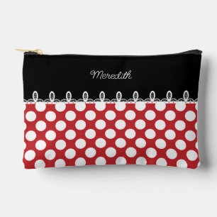 Polka dot rot und schwarz mit individuelle Name Zubehörtasche