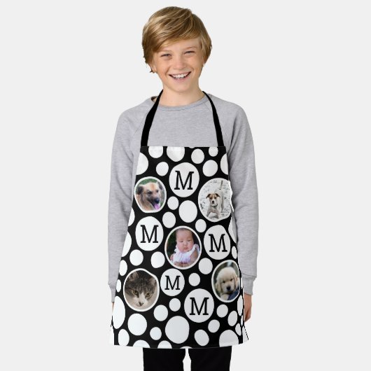 Polka Dot Schwarz-weiß 5 Foto Unisex Custom Schürze (Getragen)