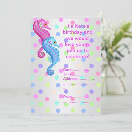 POLKA DOT SEEPFERD PARTY EINLADUNG Silber (Stehend Vorderseite)