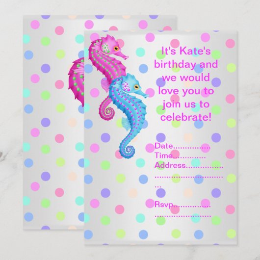 POLKA DOT SEEPFERD PARTY EINLADUNG Silber (Vorne/Hinten)