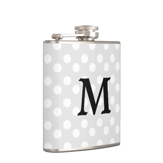 Polka Dot Silver Gray Monogram Eleganter Hip Flask Flachmann (Rechts)