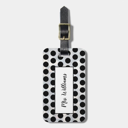 Polka Dot Silver Mrs. Luggage Tag Gepäckanhänger (Vorderseite vertikal)