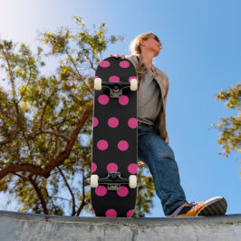 Polka Dot Skateboard (Schwarz & Neon Pink)