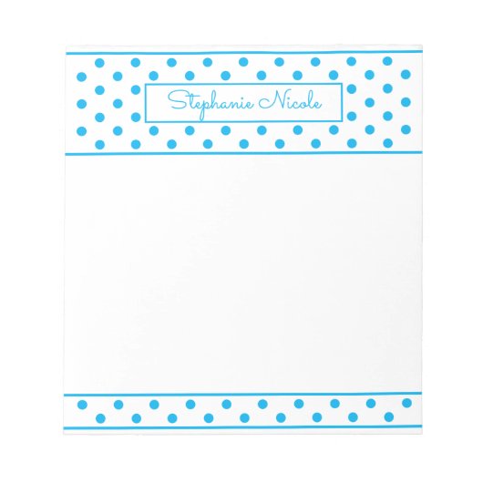 Polka Dot Sky Blue Personalisiert Border Notizblock (Vorderseite)