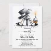 Polka Dot Stiletto Shoes 90th Birthday Einladung (Vorderseite)