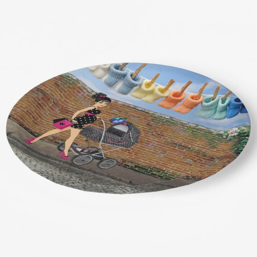 Polka-Dot Street Scene Pappteller (Schrägansicht)