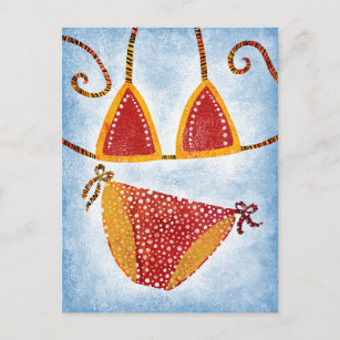 Polka Dot String Bikini Postcard Postkarte