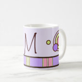 Polka Dot & Stripes Lila Monogramm-Tasse Kaffeetasse (VorderseiteRechts)