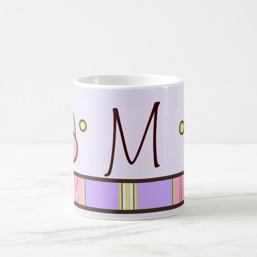 Polka Dot & Stripes Lila Monogramm-Tasse Kaffeetasse (Mittel)