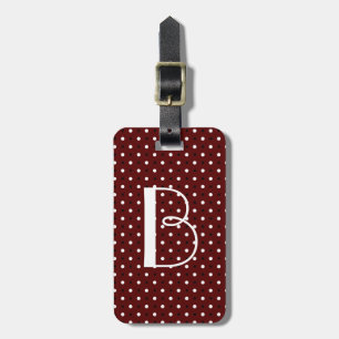 Polka Dot Tag w Initial, B&W Polka Dots on Crimson Gepäckanhänger