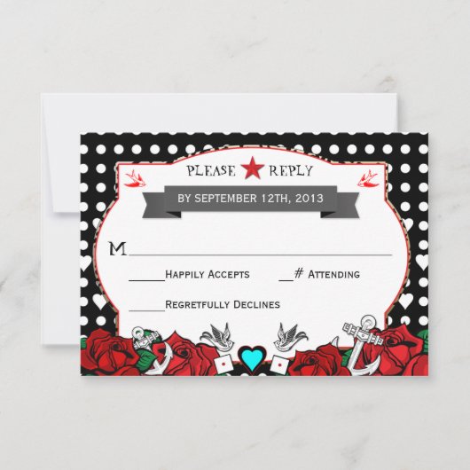 Polka Dot Tattoo Rockabilly Wedding Rsvp Card Karte (Vorderseite)