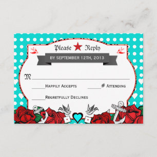Polka Dot Tattoo Rockabilly Wedding Rsvp Card Karte