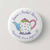 Polka Dot Teapot Nachmittag Tea Bridal Babydusche Button (Vorderseite)