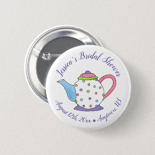 Polka Dot Teapot Nachmittag Tea Bridal Babydusche Button (Vorne & Hinten)