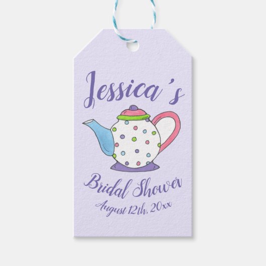 Polka Dot Teapot Nachmittag Tea Bridal Babydusche Geschenkanhänger (Vorderseite)
